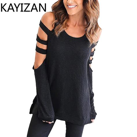 Women Cold Shoulder Tops Sexy Cut Out Shirt Slit Long Sleeve Blouse Sweatshirt Women S Casual