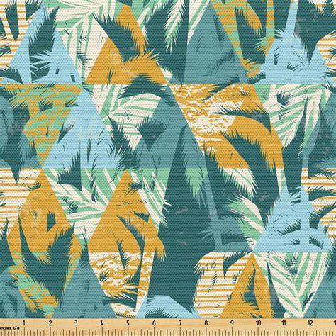 Ambesonne Tropical Fabric By The Yard Retro Exotic Palm Trees 5 Yards