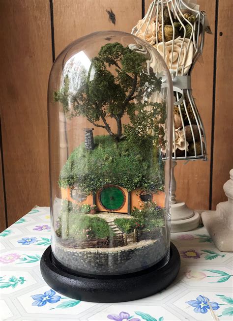 Bag End Hobbit Hole Diorama In Glass Cloche Dome With Wooden Etsy Hobbit House Miniaturas