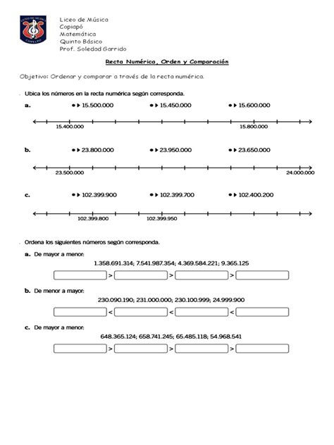 PDF Recta Numérica Orden y Comparación DOKUMEN TIPS