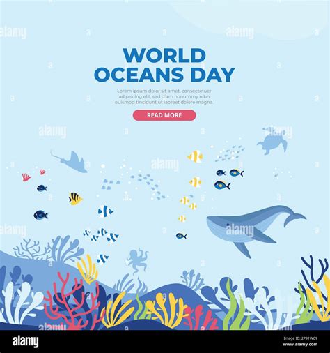 Happy World Oceans Day Background With Underwater Ocean Stock Vector