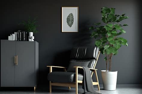 Premium AI Image | Minimal Interior of a black or gray living room with ...