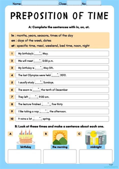 Prepositions Of Time Worksheets