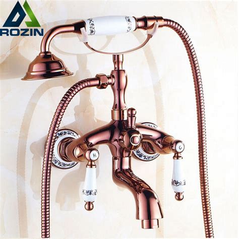 Copper Tub Sink Shower Nozzle With Dual Faucet Handles Bathroom