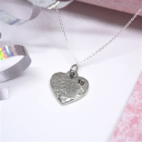 19th Anniversary Stamped Heart Necklace - Anniversary Gifts