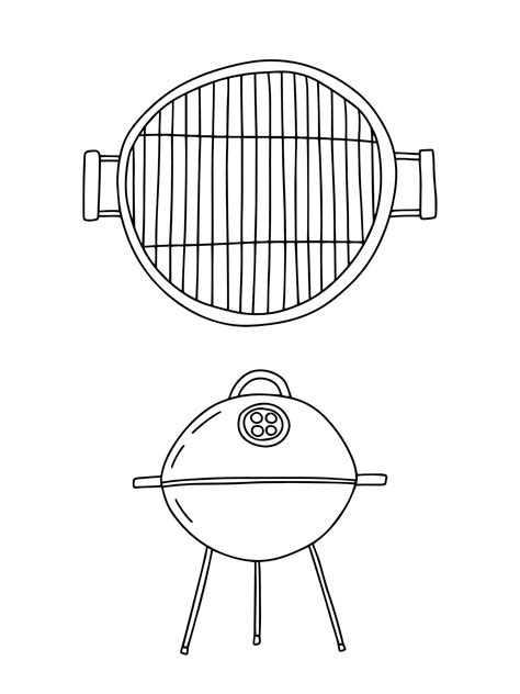 Vector Charcoal Barbecue Grill Sketch Hand Drawn Bbq Grill Top View