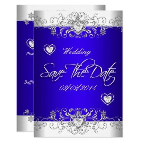 Save The Date Royal Blue Wedding White Diamond Hea Royal