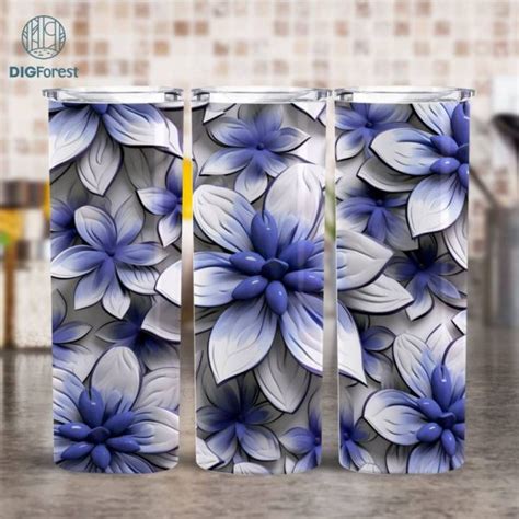 White Blue Flowers 20oz Skinny Tumbler Sublimation Design Flowers Lover Straight And Tapered 3d