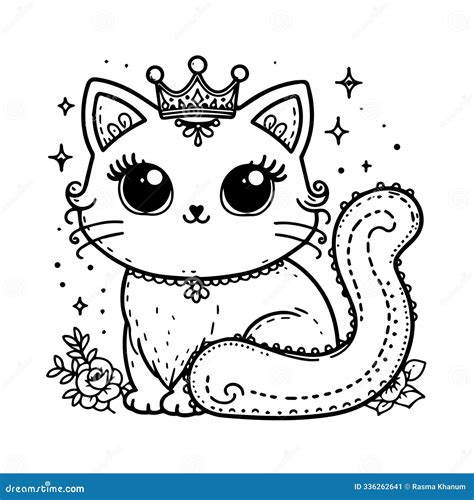 Princess Cat Colouring Page Kids Colouring Book Stock Vector
