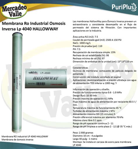 Membrana Ro Industrial Osmosis Inversa Lp Hallowway