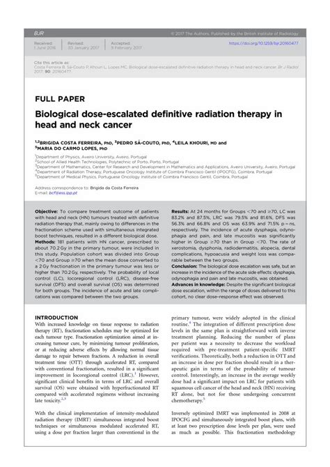 PDF Biological Dose Escalated Definitive Radiation Therapy In