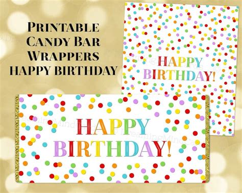 Printable Candy Bar Wrapper Happy Birthday Rainbow Confetti Etsy