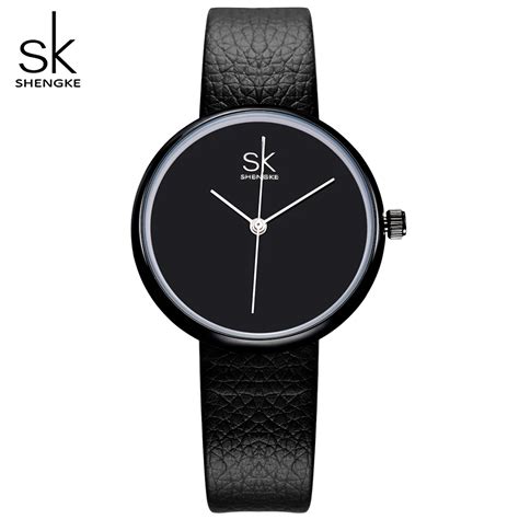 SK New Fashion Women Luxury Brand Watches Ladies Leather Classic Black Watch Simple Women's ...