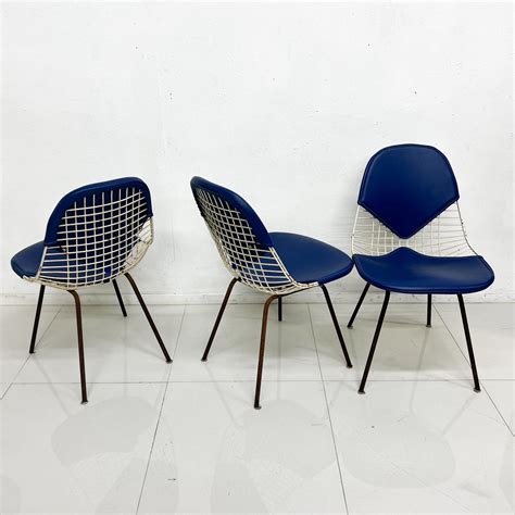 Three Vintage Blue Bikini Wire Chairs DKX By Eames For Herman Miller For Sale At StDibs