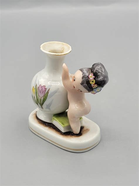 Dark Haired Naked Nymph Muse W Bud Vase Miniature Figurine Mocco Made In Occupied Japan