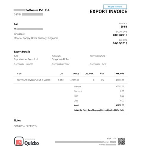 What Are The Details In An Export Invoice Under Gst Learn By Quicko