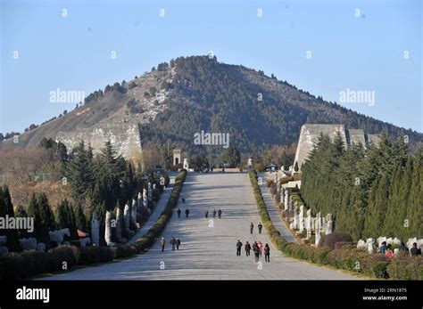 Tourists Visit Qianling Mausoleum A Tourist Site In Xianyang City