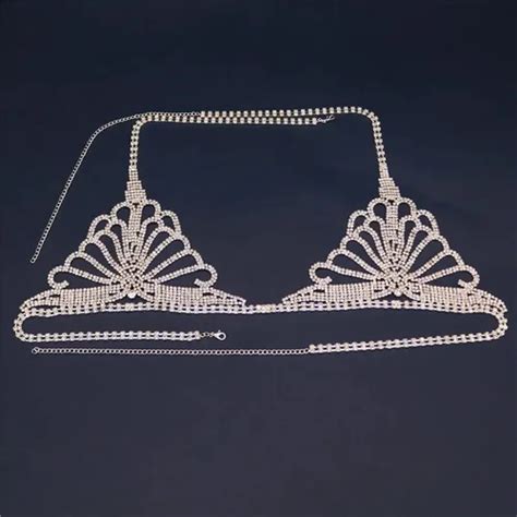 Bikini Sexy Plateado Con Cadena De Cuerpo Y Brillantes Env O Gratis