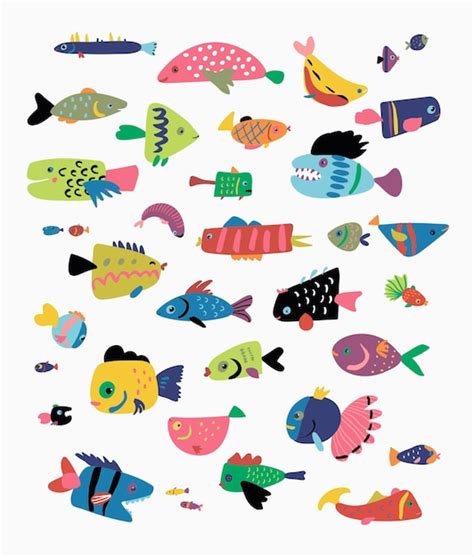 Conjunto De Ilustraciones Vectoriales De Peces Tropicales Vector Premium