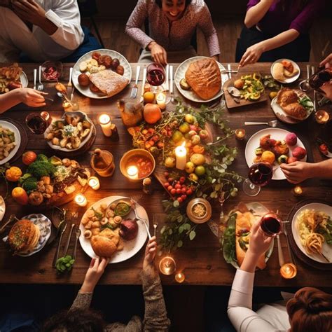 Premium Photo | Photo flat lay of people having a feast for the first ...