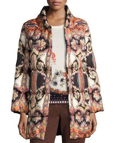 Etro Paisley Quilted Puffer Coat Black