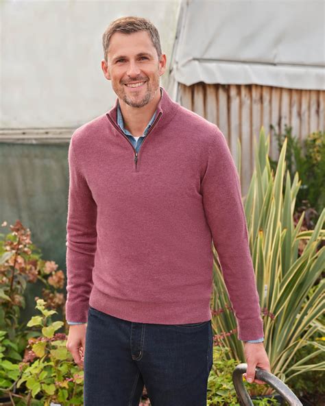 Light Berry Cashmere Merino Zip Neck Jumper Woolovers Uk