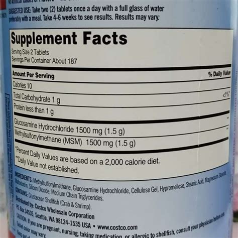 Jual Kirkland Glucosamine Hci 1500 Mg With Msm 1500 Mg Isi 375 Tablets