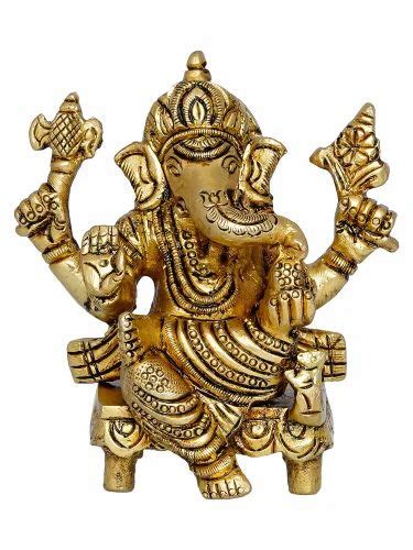 Eunoia Crafts Golden Brass Handcrafted Lord Ganesha Idol On Chowki At