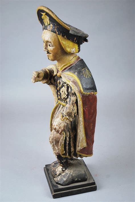 Proantic Saint Roch En Bois Sculpt Polychrome Th