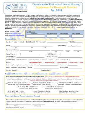 Fillable Online Department Of Residence Life And Housing Contract