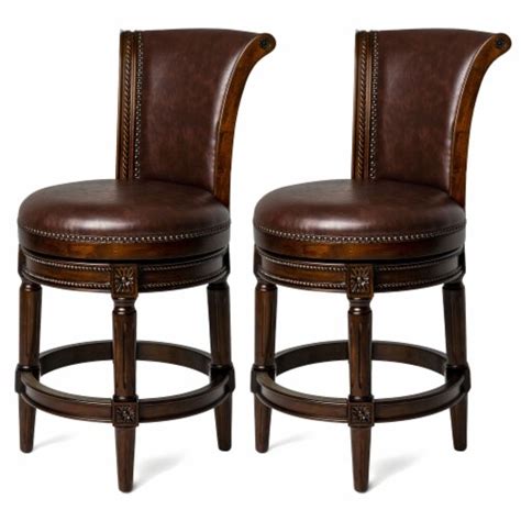 Maven Lane Pullman Wooden Swivel Stool Dark Walnut W Vegan Leather