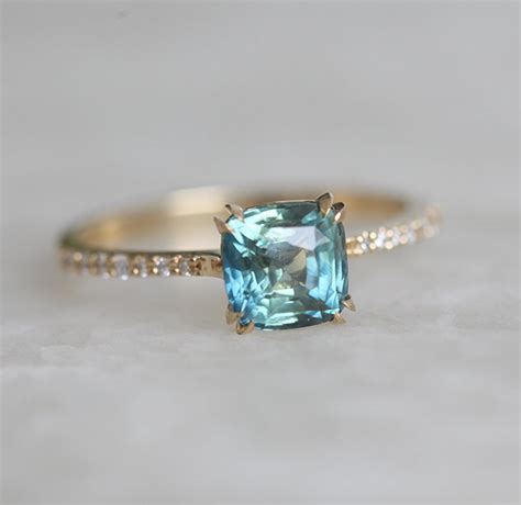 Teal Sapphire Engagement Ring With Ct Cushion Cut Blue Etsy