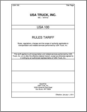 Fillable Online USA 100 RULES TARIFF USA Truck Fax Email Print