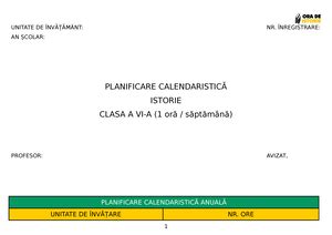 Planificare Calendaristica Istorie Clasa A Iva Planificare