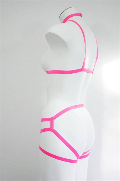 Pink Body Harness Lingerie Set Cage Bra Edm Festival Etsy