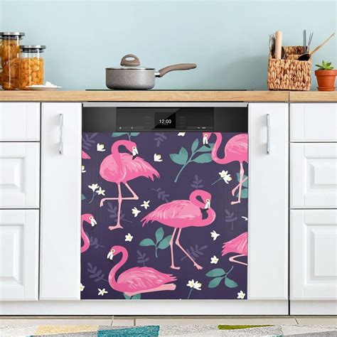 Hyjoy 23x26In Flamingo Dishwasher Magnet Cover Decorative Magnetic Door