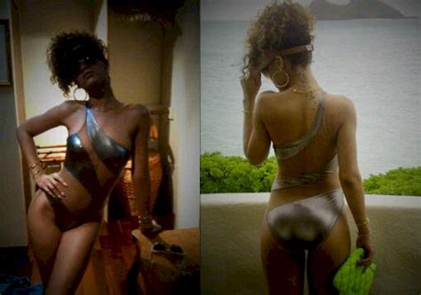 Rihanna In A Silver Swimsuit Ebony Booty And Latina Ass Booty Source