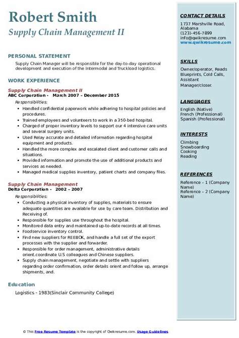 Supply Chain Management Resume Samples Qwikresume