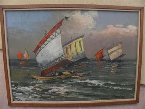 Cesar Buenaventura 1922 1983 Filipino Art Vintage Boats Painting