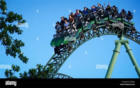 Young People screaming during a ride at Liseberg roller coaster "Helix ...