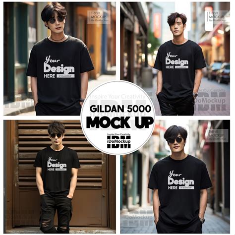 Gildan Mock Up Set Male Model Tshirt Mockup Black T Shirt