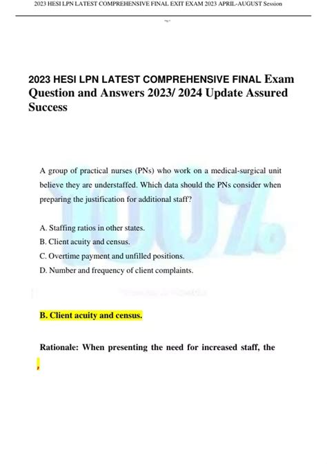 Hesi Lpn Latest Comprehensive Final Exam Question And Answers