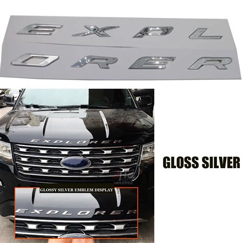 Gloss Silver Car 3D EXPLORER Fixed Letters Hood Emblem Chrome Logo