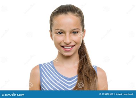 Portrait Of Beautiful Girl Of 10 11 Years Old Child With Perfect