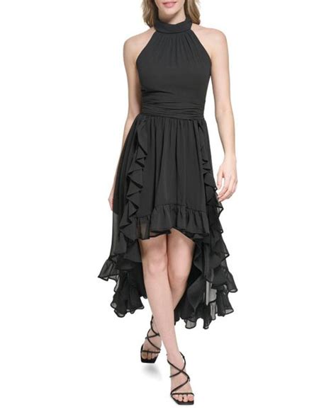 Karl Lagerfeld Ruffled High Low Dress In Black Lyst