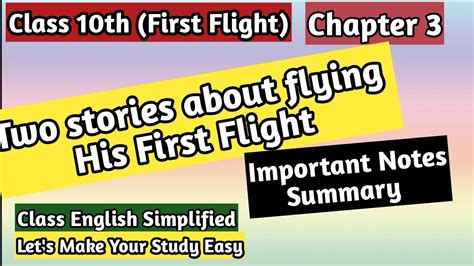 Class 10th English Chapter 3 Two Stories About Flying His First Flight