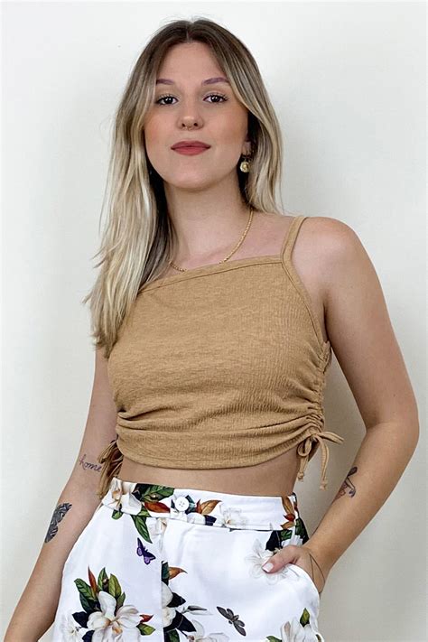 Cropped Bianca Nude Riu Kiu Moda Feminina