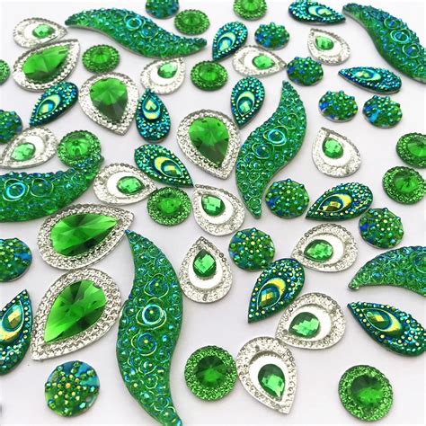 Mix Shapes Resin Green Diy Sewing Rhinestones Crystal Stones And