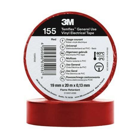 Ruban Isolant 3M Temflex 155 En Vinyle Rouge 20m X 19mm X 0 13mm Prix