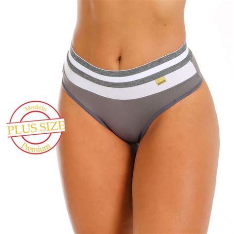 Kit Calcinha Plus Size Cintura Alta Tanga Cós Tricolor Forro Algodão Lingerie Confortável